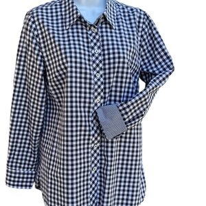 Talbots Classic Shirt Size M Long Sleeve Black/White Gingham EUC